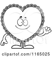 Cartoon Clipart Of A Waving Doily Valentine Heart Mascot Vector Outlined Coloring Page