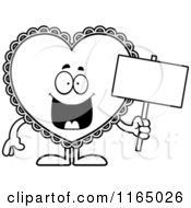 Poster, Art Print Of Black And White Doily Valentine Heart Mascot Holding A Sign