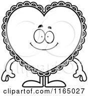 Cartoon Clipart Of A Happy Doily Valentine Heart Mascot Vector Outlined Coloring Page