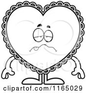 Cartoon Clipart Of A Sick Doily Valentine Heart Mascot Vector Outlined Coloring Page