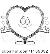 Cartoon Clipart Of A Loving Doily Valentine Heart Mascot Vector Outlined Coloring Page