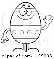 Cartoon Clipart Of A Waving Easter Egg Mascot Vector Outlined Coloring Page