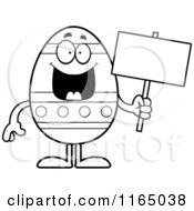 Cartoon Clipart Of A Happy Easter Egg Mascot Holding A Sign Vector Outlined Coloring Page
