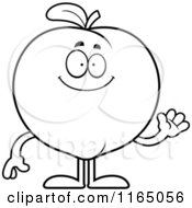 Cartoon Clipart Of A Waving Peach Mascot Vector Outlined Coloring Page