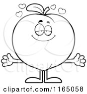 Cartoon Clipart Of A Loving Peach Mascot Vector Outlined Coloring Page
