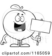 Poster, Art Print Of Black And White Happy Peach Mascot Holding A Sign