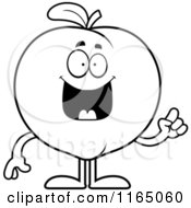 Cartoon Clipart Of A Peach Mascot With An Idea Vector Outlined Coloring Page