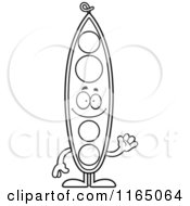 Cartoon Clipart Of A Waving Pea Pod Mascot Vector Outlined Coloring Page