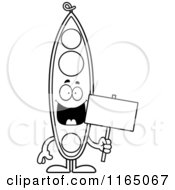 Cartoon Clipart Of A Pea Pod Mascot Holding A Sign Vector Outlined Coloring Page by Cory Thoman