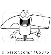 Cartoon Clipart Of A Mushroom Mascot Holding A Sign Vector Outlined Coloring Page by Cory Thoman