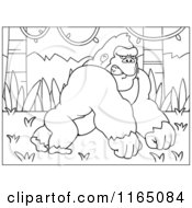 Cartoon Clipart Of AMad Gorilla In A Jungle Leaning Forward On His Knuckles Vector Outlined Coloring Page