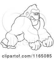 Cartoon Clipart Of AMad Gorilla Leaning Forward On His Knuckles Vector Outlined Coloring Page