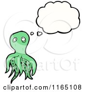 Cartoon Of A Thinking Green Octopus Royalty Free Vector Illustration
