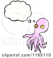 Cartoon Of A Thinking Pink Octopus Royalty Free Vector Illustration