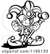 Cartoon Of A Black And White Tough Jester Holding A Fist And Staff Royalty Free Vector Clipart