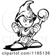 Cartoon Of A Black And White Tough Wizard Holding A Fist And Staff Royalty Free Vector Clipart by Chromaco