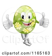 Cartoon Of A Floral Green Easter Egg Mascot Holding Two Thumbs Up Royalty Free Vector Clipart