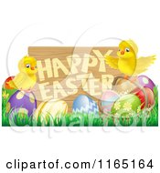 Poster, Art Print Of Happy Easter Sign With Chicks And Easter Eggs