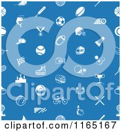 Poster, Art Print Of Seamless Blue Sports Pattern With White Icons