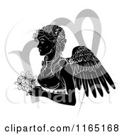 Black And White Horoscope Zodiac Astrology Virgo Angel With Flowers And Symbol