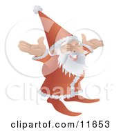 Jolly Santa In His Red And White Uniform With His Arms Out Clipart Illustration