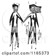 Poster, Art Print Of Couple Holding Hands Black And White Woodcut