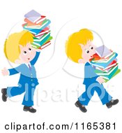 Cartoon Of A Private School Boy Carrying Stacks Of Books Royalty Free Vector Clipart
