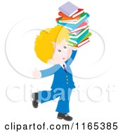 Poster, Art Print Of Happy Private School Boy Carrying A Stack Of Books