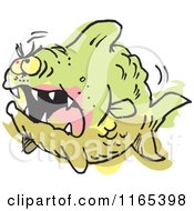 Cartoon Of An Aggressive Monster Fish Colored Outside Of The Lines Royalty Free Vector Clipart by Johnny Sajem