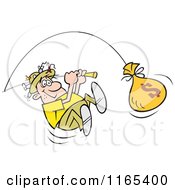 Cartoon Of A Happy Fisherman Reeling In A Money Bag Catch Royalty Free Vector Clipart
