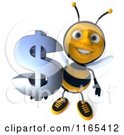 Clipart Of A 3d Bee Mascot Holding Out A Dollar Symbol Royalty Free CGI Illustration