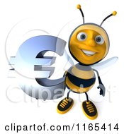 Clipart Of A 3d Bee Mascot Holding Out A Euro Symbol Royalty Free CGI Illustration