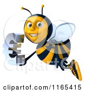 Clipart Of A 3d Bee Mascot Flying With A Euro Symbol Royalty Free CGI Illustration
