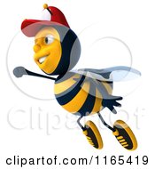 Clipart Of A 3d Bee Mascot Wearing A Hat And Flying Royalty Free CGI Illustration