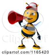 Clipart Of A 3d Bee Mascot Wearing A Hat And Announcing With A Megaphone Royalty Free CGI Illustration