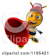 Clipart Of A 3d Bee Mascot Wearing A Hat And Announcing With A Megaphone 2 Royalty Free CGI Illustration