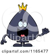 Cartoon Of A Waving King Spade Card Suit Mascot Royalty Free Vector Clipart