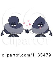 Cartoon Of Club And Spade Card Suit Mascots Holding Hands Royalty Free Vector Clipart