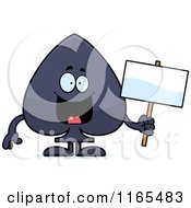 Spade Card Suit Mascot Holding A Sign