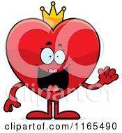 Cartoon Of A Waving Queen Red Heart Card Suit Mascot Royalty Free Vector Clipart