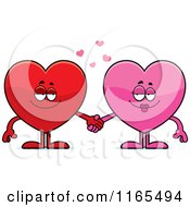 Cartoon Of Pink And Red Heart Card Suit Mascots Holding Hands Royalty Free Vector Clipart by Cory Thoman
