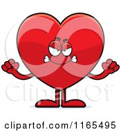 Cartoon Of A Mad Red Heart Card Suit Mascot Royalty Free Vector Clipart