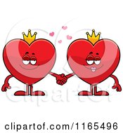 King And Queen Red Heart Card Suit Mascots Holding Hands