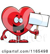 Poster, Art Print Of Happy Red Heart Card Suit Mascot Holding A Sign