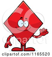 Cartoon Of A Waving Diamond Card Suit Mascot Royalty Free Vector Clipart by Cory Thoman