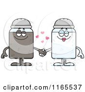 Salt And Pepper Shaker Mascots Holding Hands
