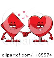 Poster, Art Print Of Diamond And Heart Card Suit Mascots Holding Hands