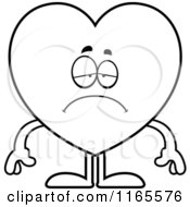 Cartoon Clipart Of A Depressed Heart Card Suit Mascot Vector Outlined Coloring Page