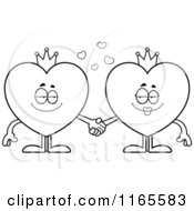 Black And White King And Queen Heart Card Suit Mascots Holding Hands