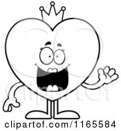 Cartoon Clipart Of A Waving Queen Heart Card Suit Mascot Vector Outlined Coloring Page